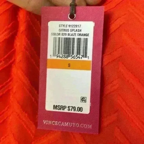 VINCE CAMUTO- NWT Orange Citrus Splash Ruffled Sleeves Blouse Sz Small - Picture 4 of 15